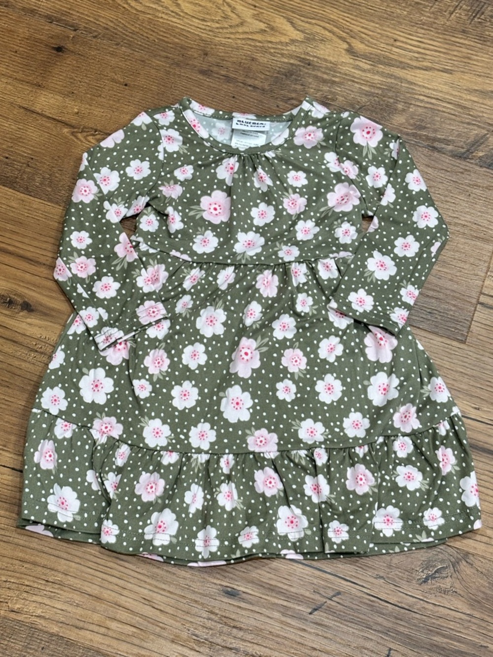 Blueberi Boulevard Olive Green Floral Short Dress w/ Matching Headband